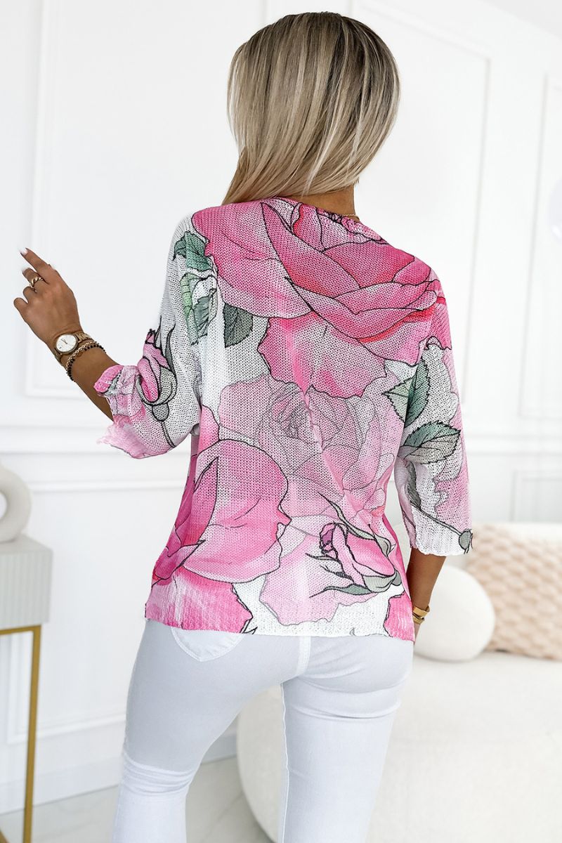 camisola elegante oversize com padrão florido BeStylish