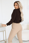 Blusa castanha de mangas compridas BeStylish