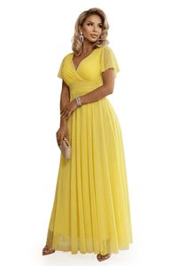 vestido de cerimónia comprido amarelo com tule BeStylish