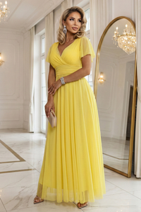 vestido de cerimónia comprido amarelo com tule BeStylish