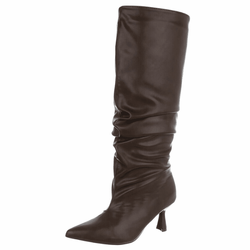 botas pontiagudas castanho chocolate onduladas de cano largo BeStylish
