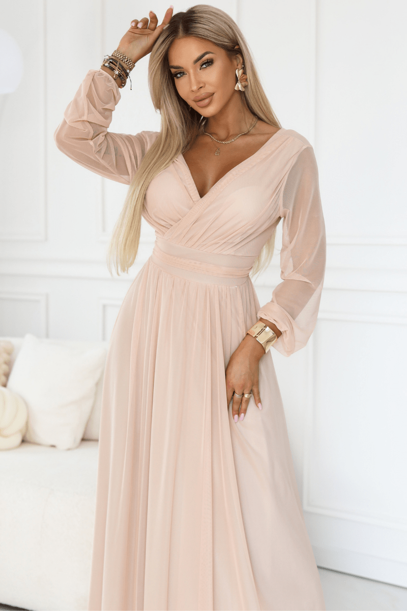 Vestido de casamento comprido pêssego em tule BeStylish 