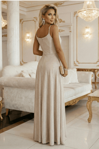 Vestido de cerimónia comprido brilhante com alças bege BeStylish