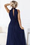 vestido de cerimónia comprido com brilho azul navy BeStylish 