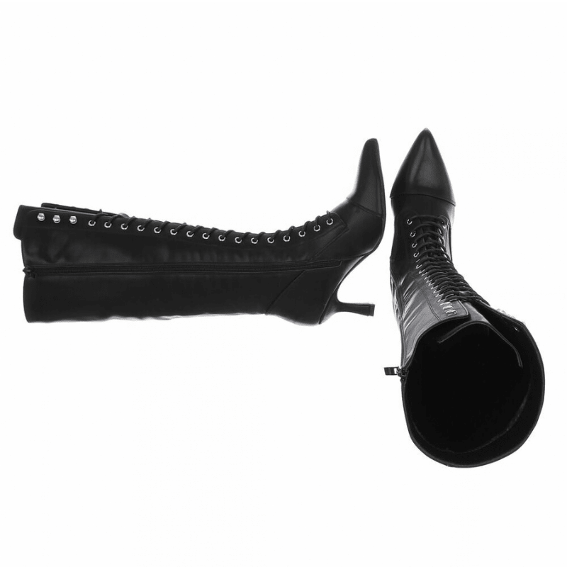 Botas pretas de salto alto em pele com atacadores BeStylish 