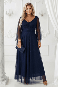 Vestido de festa comprido azul navy com brilhantes BeStylish