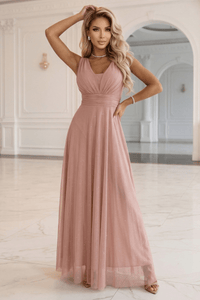 vestido de cerimónia comprido com tule rosa velho BeStylish