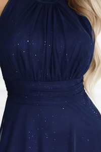 vestido de cerimónia comprido com brilho azul navy BeStylish 