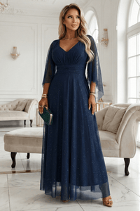 Vestido de festa comprido azul navy com brilhantes BeStylish