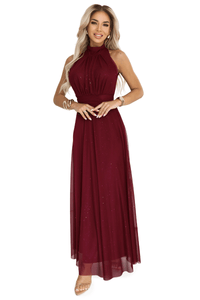 vestido de cerimónia comprido com brilho bordeaux BeStylish 