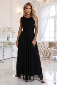 vestido de cerimónia comprido em tulle preto BeStylish