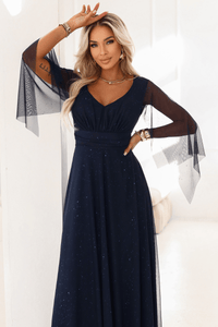 Vestido de festa comprido azul navy com brilhantes BeStylish