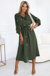 Vestido de cerimónia comprido caqui estilo camisa BeStylish