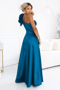 vestido de cerimónia comprido em cetim azul BeStylish 
