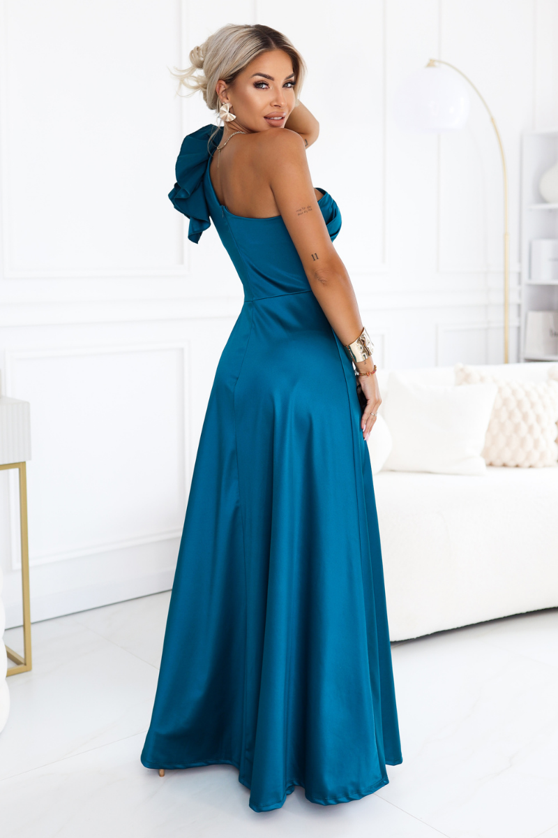 vestido de cerimónia comprido em cetim azul BeStylish 