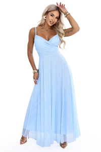 vestido de cerimónia comprido em tulle azul claro BeStylish