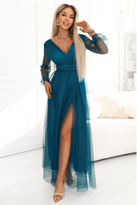 Vestido de casamento comprido verde garrafa em tule BeStylish 