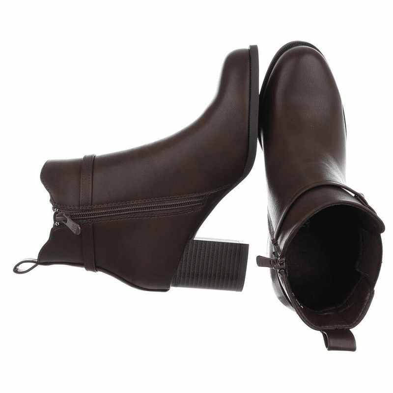 Botins castanhos chocolate de pele com salto grosso  BeStylish