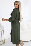 Vestido de cerimónia comprido caqui estilo camisa BeStylish