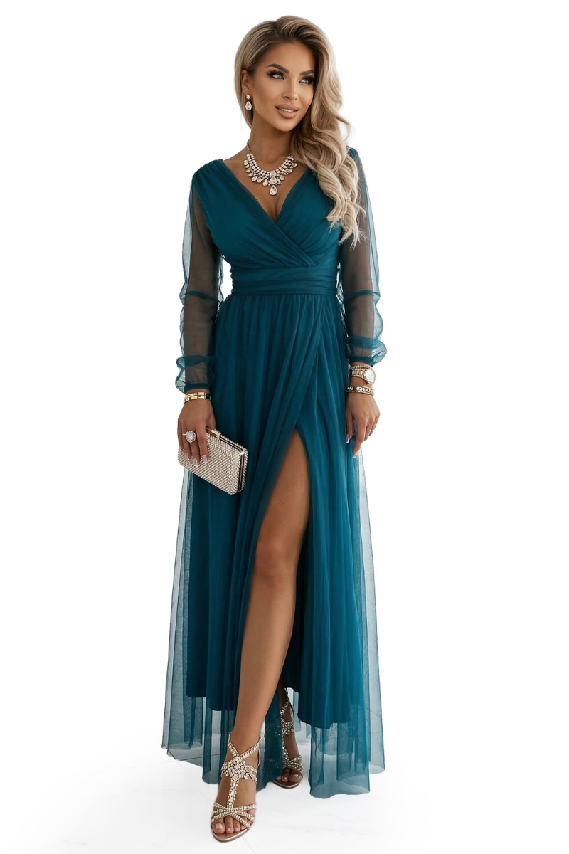 Vestido de casamento comprido verde garrafa em tule BeStylish 