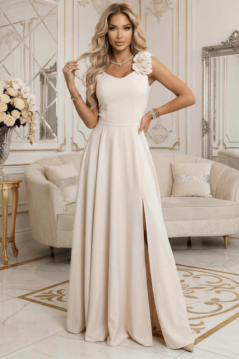 Vestido de noite bege comprido BeStylish