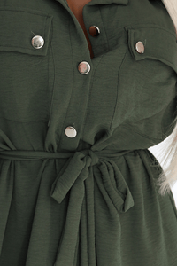 Vestido de cerimónia comprido caqui estilo camisa BeStylish