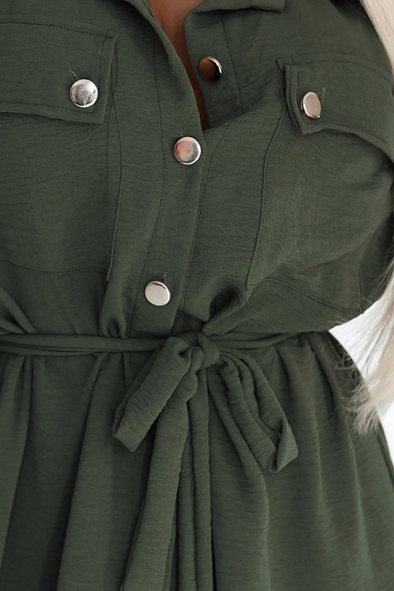 Vestido de cerimónia comprido caqui estilo camisa BeStylish