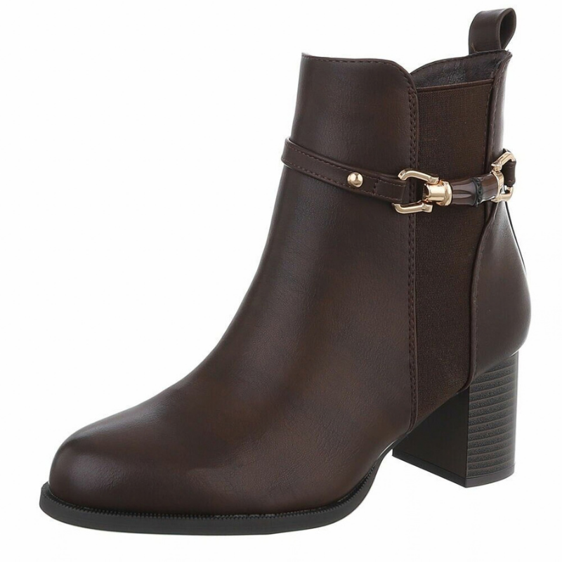 Botins castanhos chocolate de pele com salto grosso  BeStylish