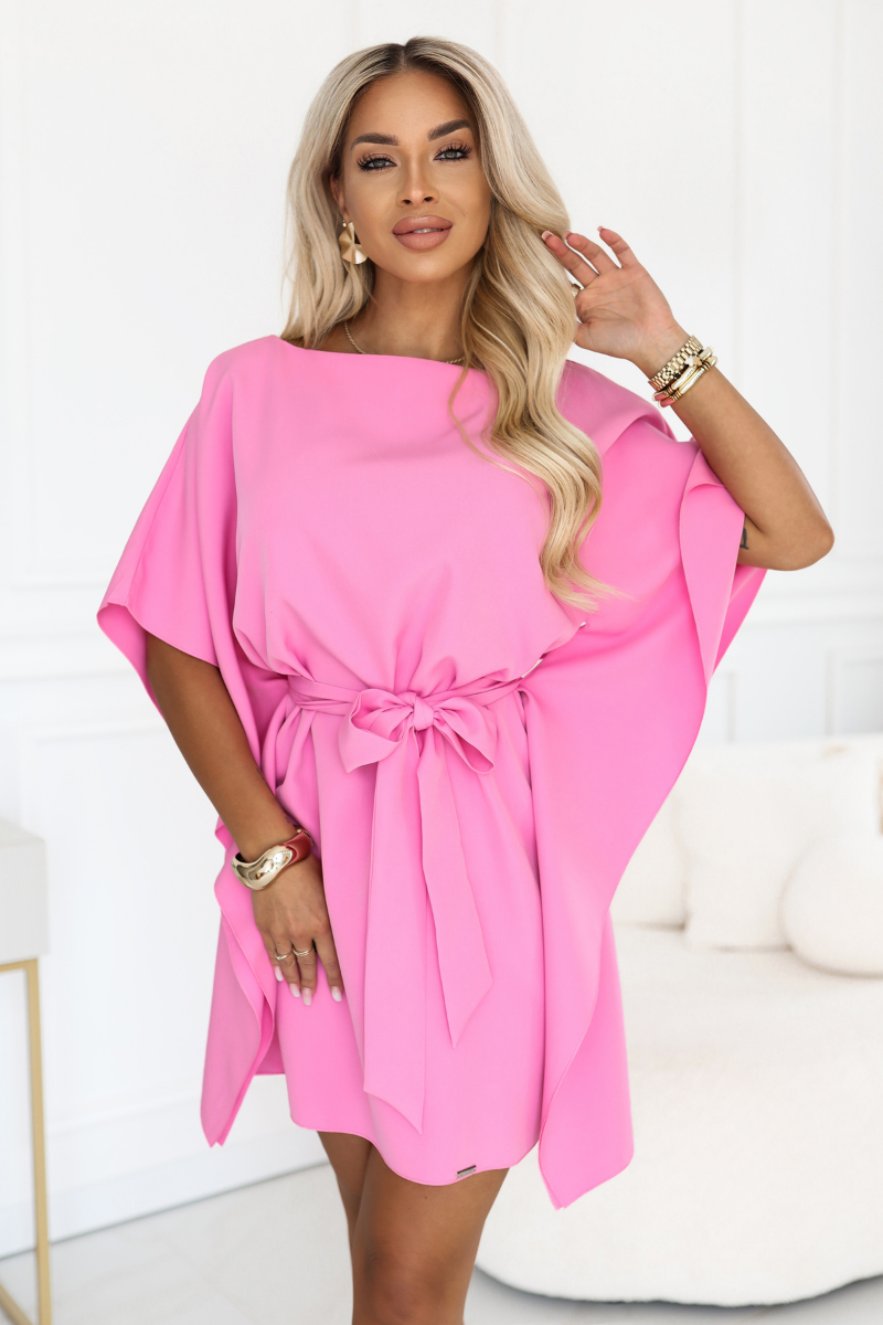 vestido de cerimónia rosa com efeito borboleta BeStylish 