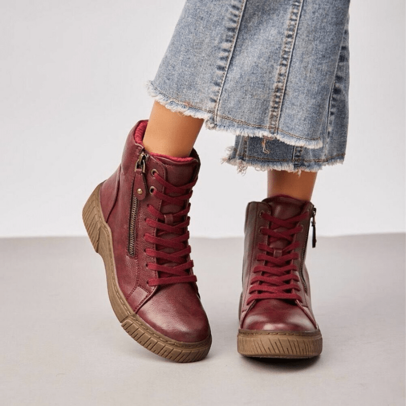 botins bordeaux com atacadores e fecho BeStylish