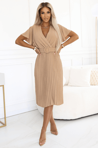 vestido de cerimónia plissado cappuccino  BeStylish 