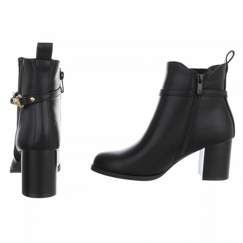 Botins pretos de pele com salto grosso  BeStylish
