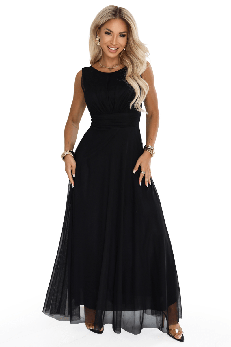 vestido de cerimónia comprido em tulle preto BeStylish