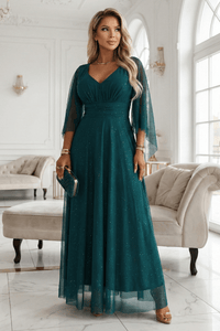 Vestido de festa comprido esmeralda com brilhantes BeStylish