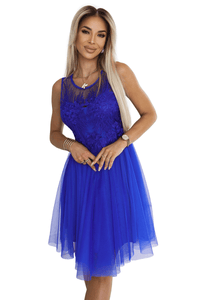 Vestido de cerimónia azul com renda e tule BeStylish