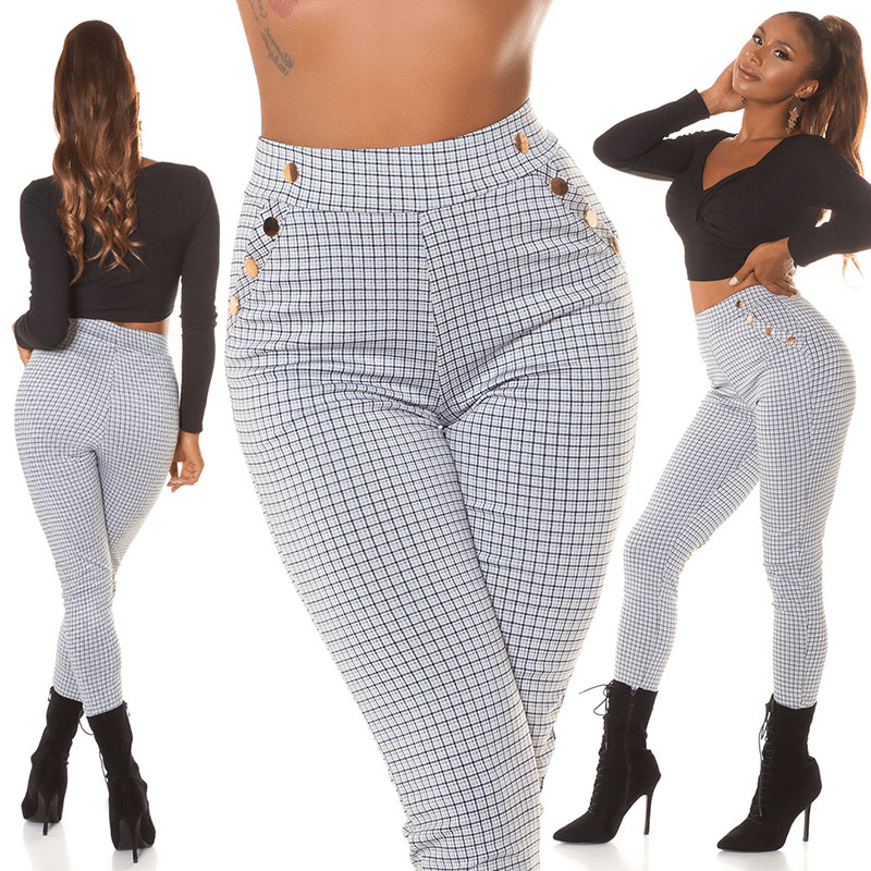 leggings cremes de citura subida com padrão tartan BeStylish 