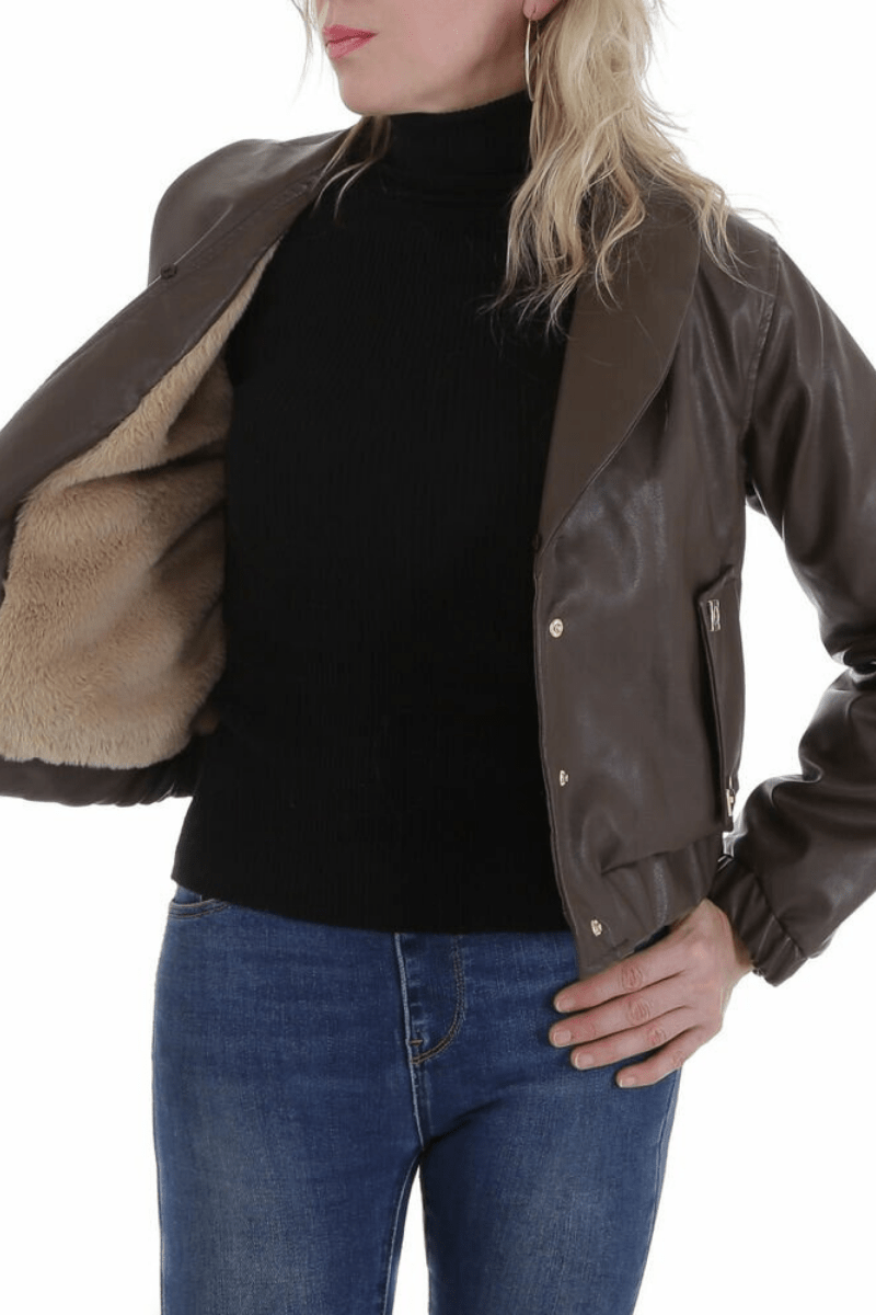 casaco de pele castanho com pêlo BeStylish 
