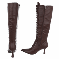Botas bordeaux de salto alto em pele com atacadores BeStylish 