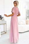 Vestido comprido em chiffon plissado rosa velho BeStylish