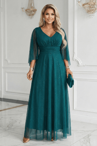 Vestido de festa comprido esmeralda com brilhantes BeStylish
