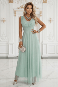 vestido de cerimónia comprido com tule verde pistácio BeStylish