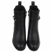 Botins pretos de pele com salto grosso  BeStylish