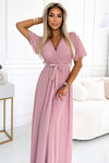 Vestido comprido em chiffon plissado rosa velho BeStylish