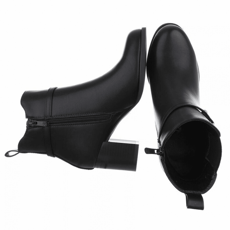 Botins pretos de pele com salto grosso  BeStylish