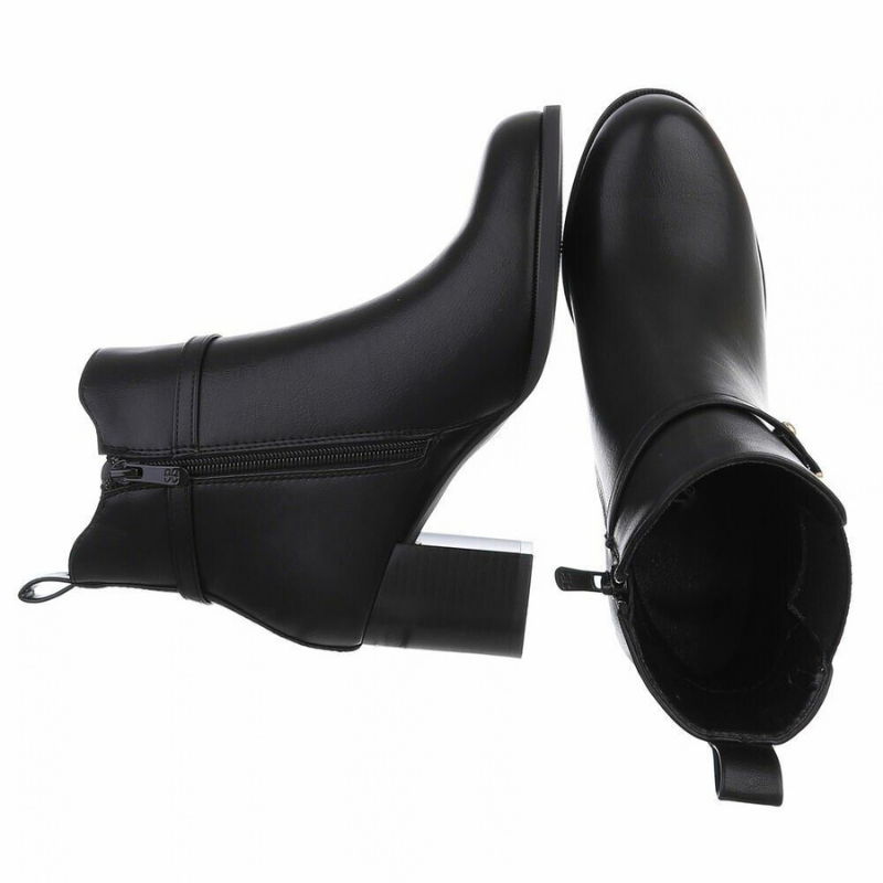 Botins pretos de pele com salto grosso  BeStylish