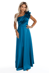 vestido de cerimónia comprido em cetim azul BeStylish 