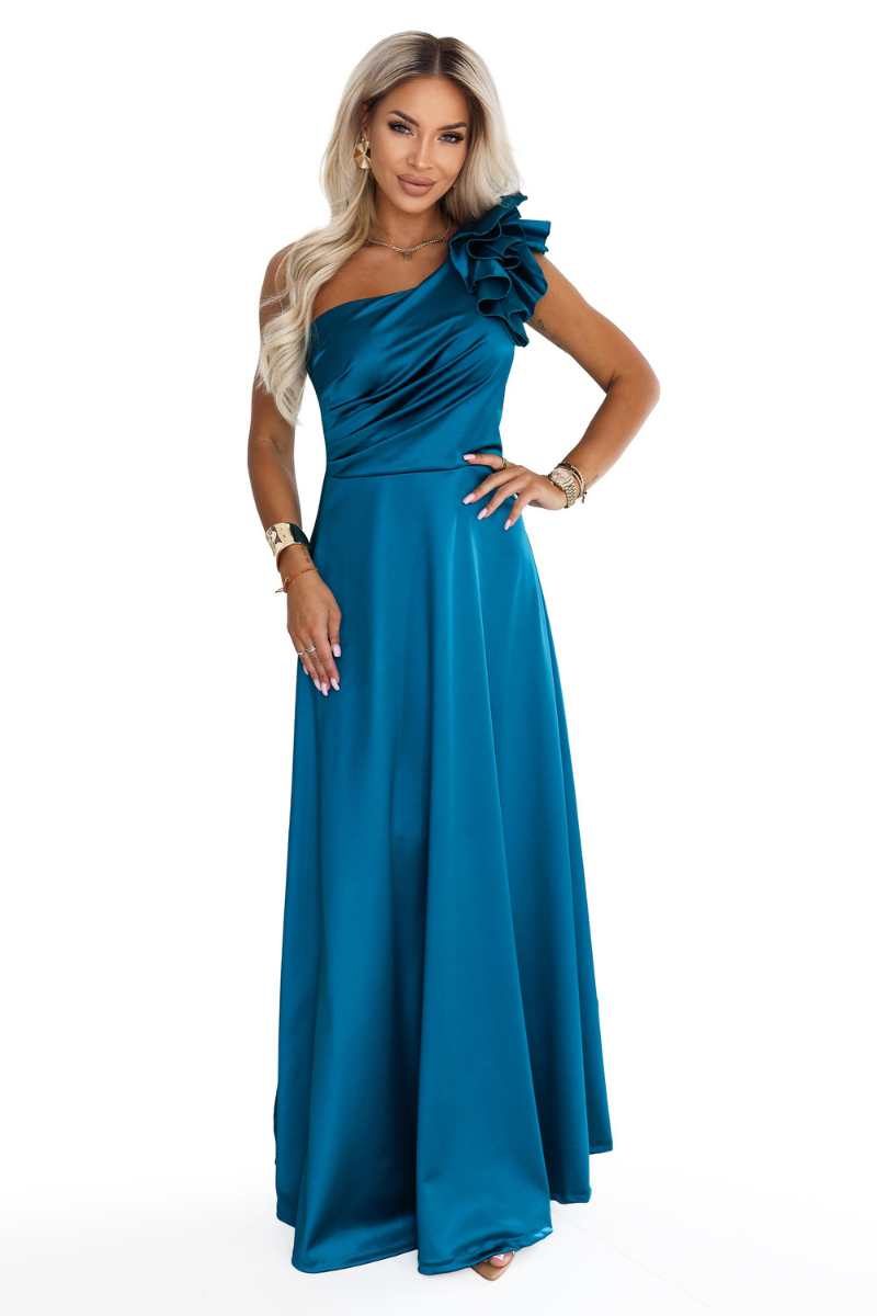 vestido de cerimónia comprido em cetim azul BeStylish 