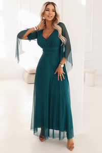 Vestido de festa comprido esmeralda com brilhantes BeStylish