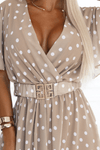 Vestido médio com bolinhas polka dots bege BeStylish 