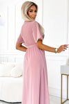 Vestido comprido em chiffon plissado rosa velho BeStylish